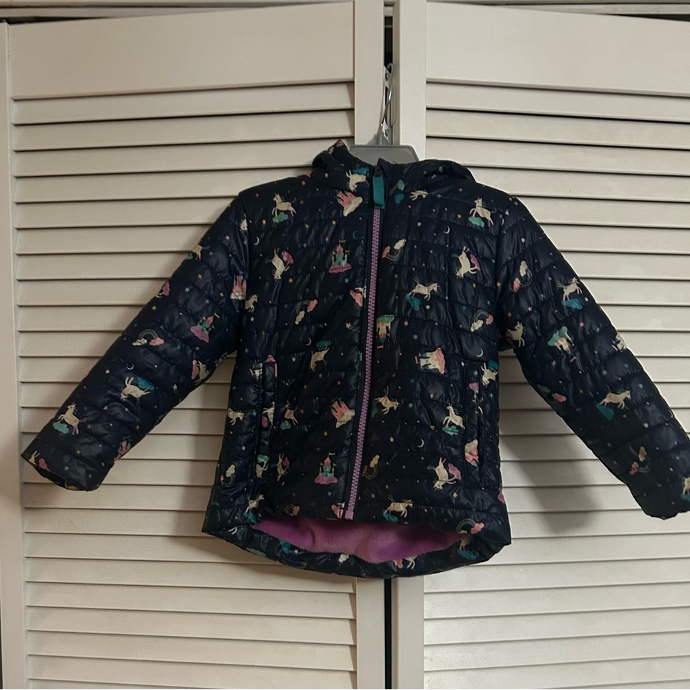Cat & Jack Unicorn Print Puffer Jacket - Navy